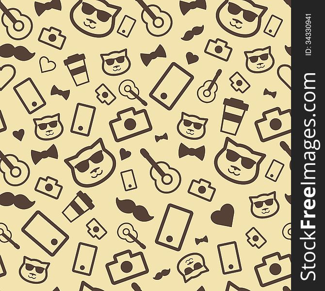 Hipster seamless pattern. Fully editable vector.