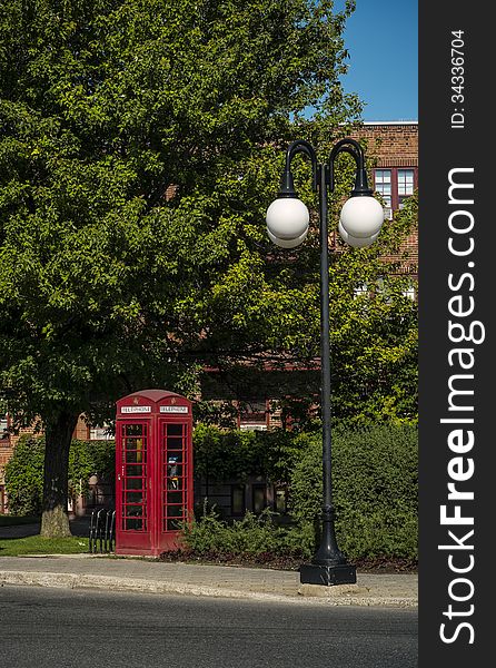 Telephone booth London style in Town of Mount-Royal, Montreal, Quebec