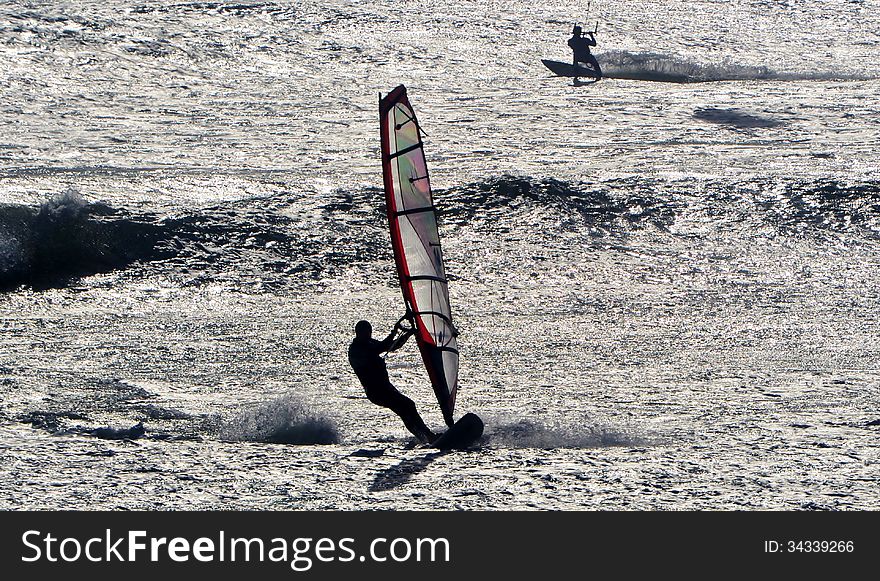 Windsurfers having fun on the Atlantic Ocean. Windsurfers having fun on the Atlantic Ocean
