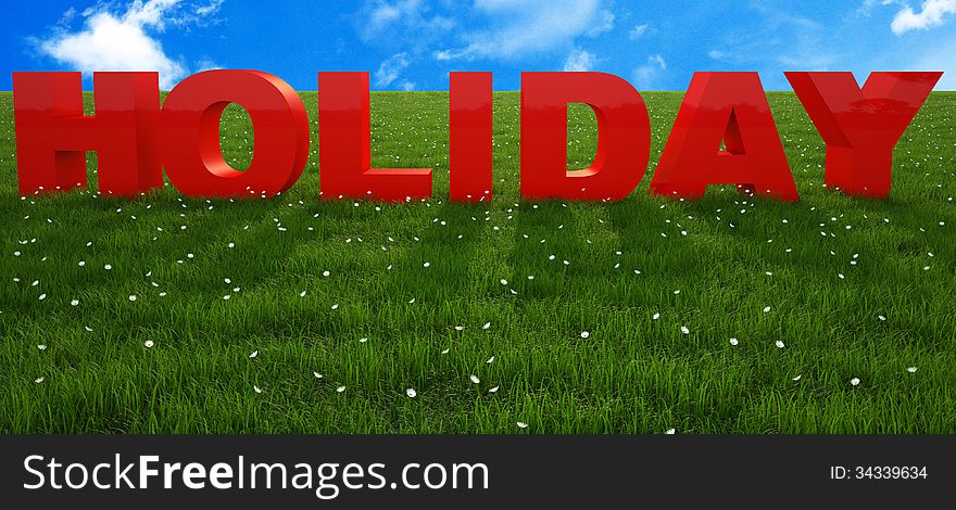 Holiday red text on green grass and sky