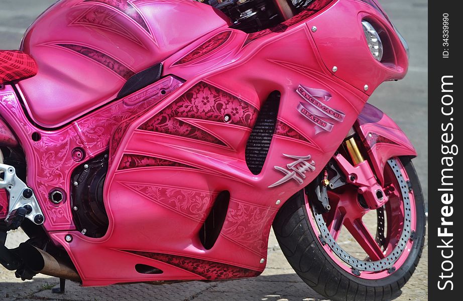 Close up of Pink Ribbon custom bike. Close up of Pink Ribbon custom bike