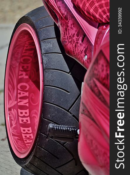 Close up of Pink Ribbon custom bike. Close up of Pink Ribbon custom bike