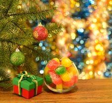 New Year Still Life With Sweets And Gift Stock Photography New Year Still Life With Sweets And Gift Stock Photography