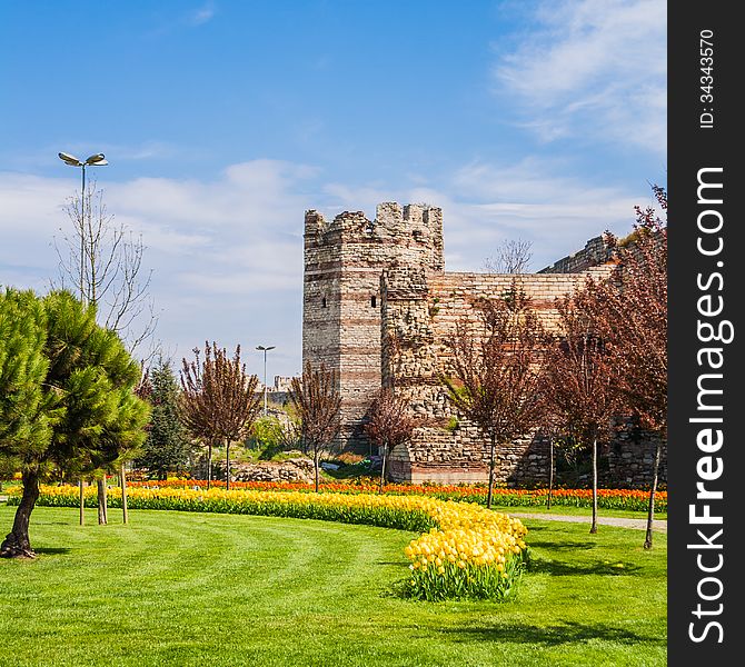 Remnants of the ancient walls of constantinople in present-day Istanbul, Turkey. Remnants of the ancient walls of constantinople in present-day Istanbul, Turkey.