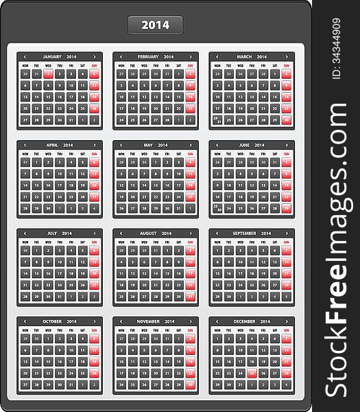 2014 English Widget Calendar