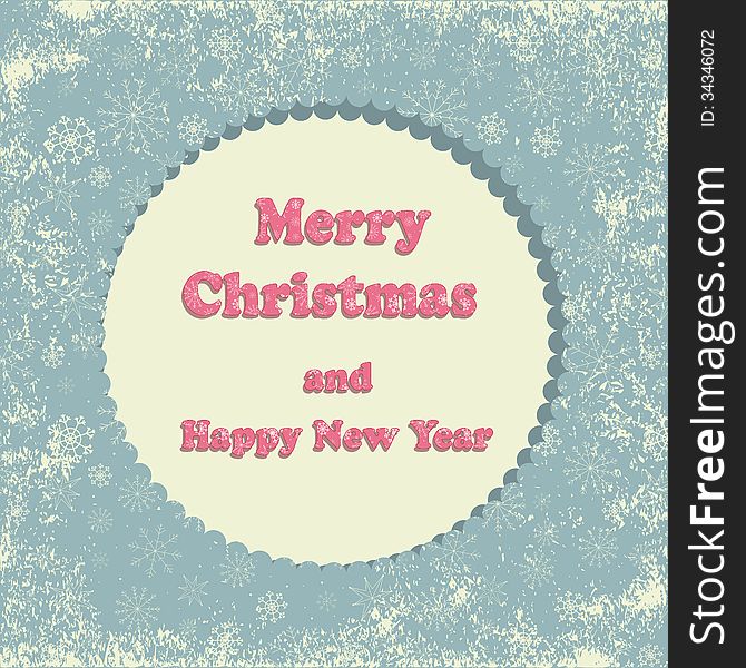 Merry Christmas Greeting Card with snowflakes and christmas tree.