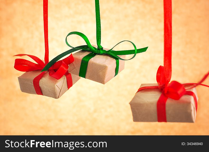 Gift boxes on old paper background