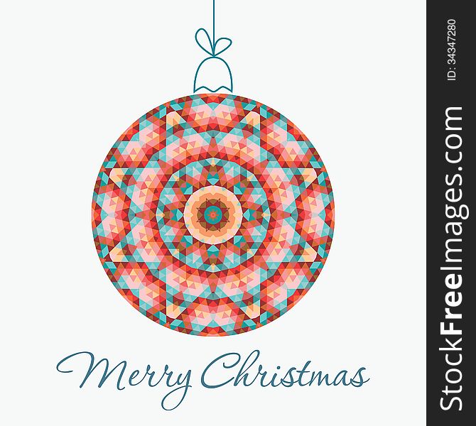 Merry Christmas Greeting Card with snowball made of triangles . Geometric shape snowball. Vector illustration. Holiday design. Winter.