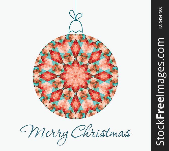 Merry Christmas Greeting Card with snowball made of triangles . Geometric shape snowball. Vector illustration. Holiday design. Winter.