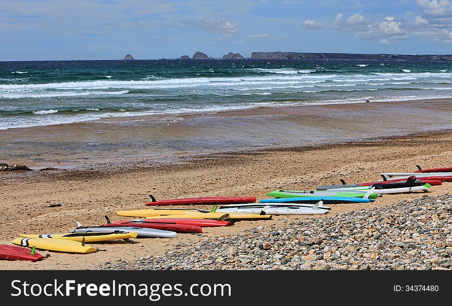 Surf Boards on a Beach in Brittany, France