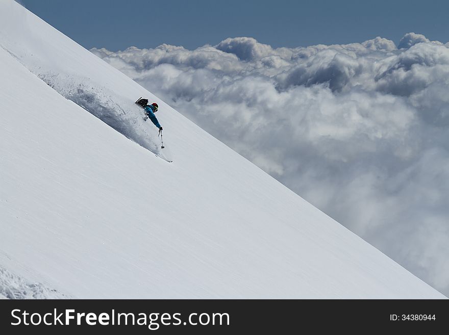 Freerider going down the mountain in Chile. Freerider going down the mountain in Chile