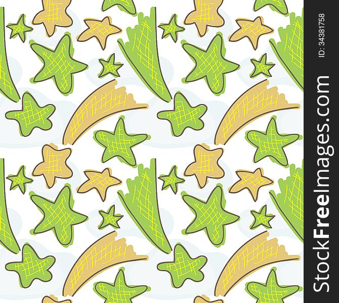 Seamless hand drawn pattern with comets and stars. Seamless hand drawn pattern with comets and stars