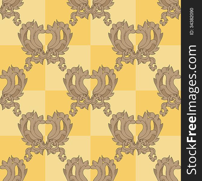 Seamless hand drawn checkered pattern with vintage elements. Seamless hand drawn checkered pattern with vintage elements
