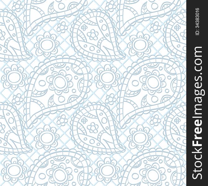 Seamless hand drawn pattern with crocheted paisley. Seamless hand drawn pattern with crocheted paisley