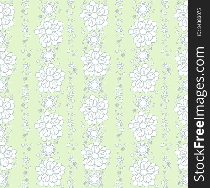 Seamless green hand drawn pattern with stylized flowers. Seamless green hand drawn pattern with stylized flowers