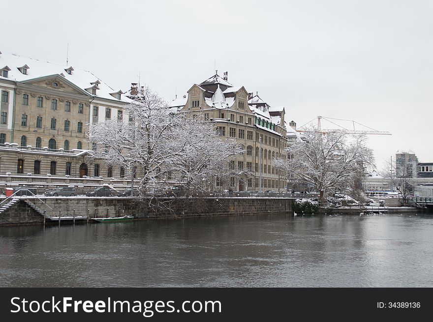 Zurich the main city of the Swisse Country, taken in a snowy winter cold. Zurich the main city of the Swisse Country, taken in a snowy winter cold