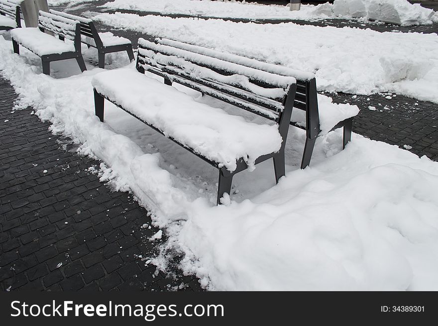 Bench Under Snowfall
