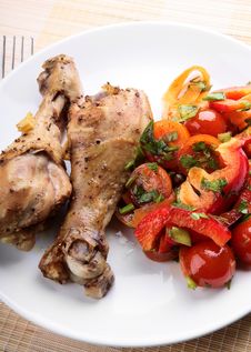 Grilled Chicken Legs With Vegetable Stock Images Grilled Chicken Legs With Vegetable Stock Images