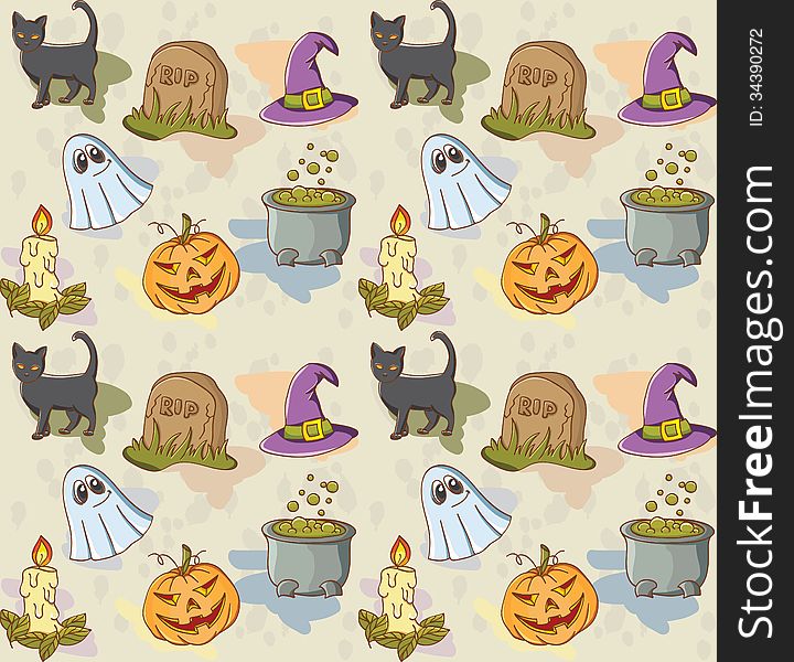 Seamless pattern for Halloween holiday with the traditional picture. Seamless pattern for Halloween holiday with the traditional picture