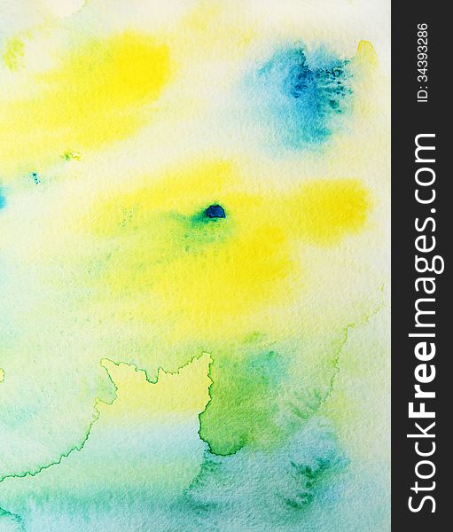 Abstract hand painted blue watercolor background.