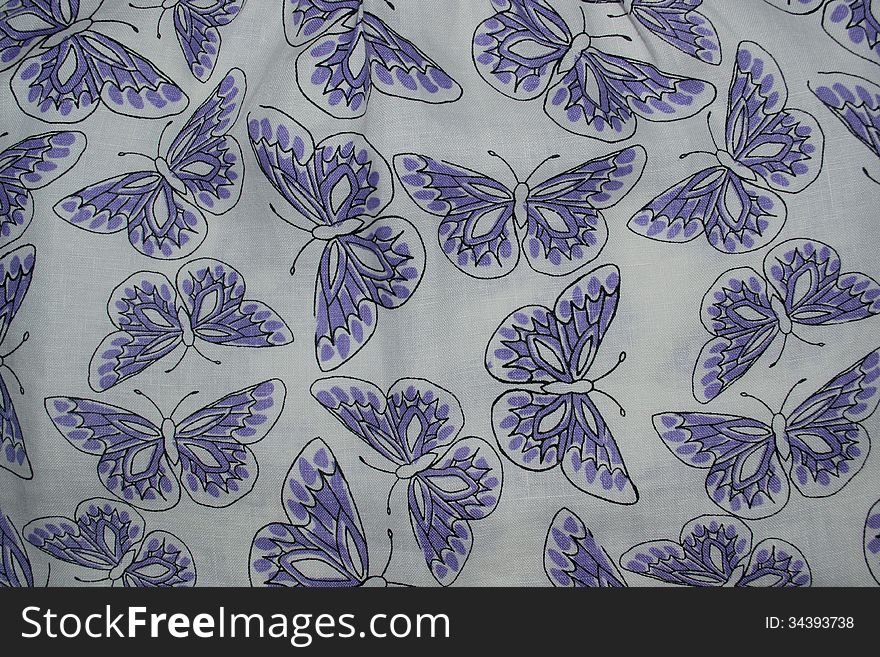 White linen canvas texture with butterfly pattern