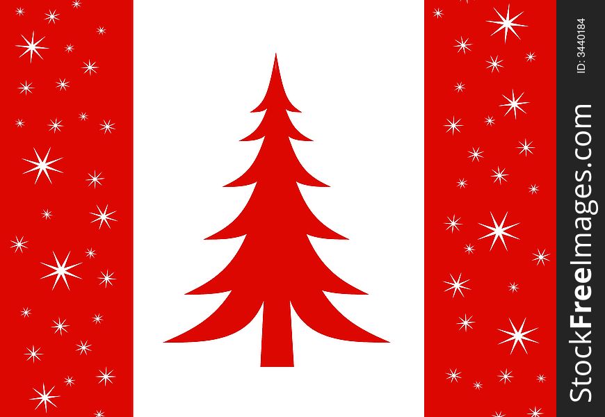 A clip art illustration of a unique Christmas version of the Canadian flag, featuring snowflake decorations on the red borders and a red Christmas tree in the middle. A clip art illustration of a unique Christmas version of the Canadian flag, featuring snowflake decorations on the red borders and a red Christmas tree in the middle
