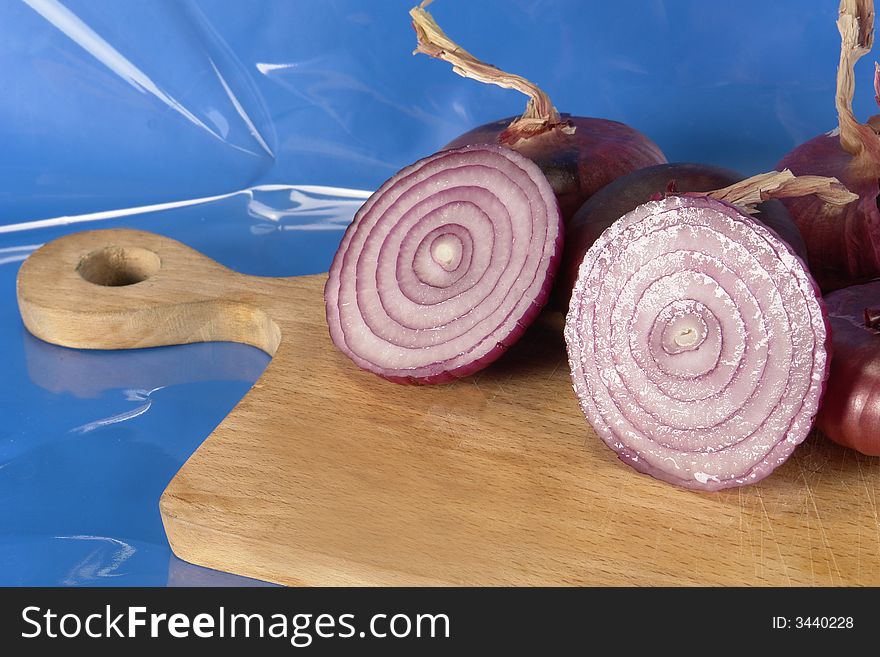 Onions on a dark blue background