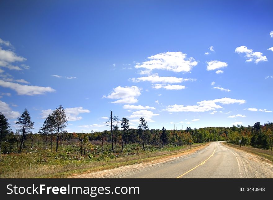 Sunny Highway with blue sky background in michigan