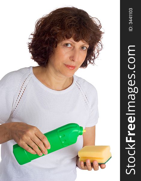 Woman holding sponge to clean. Woman holding sponge to clean