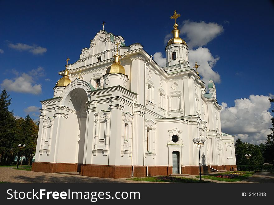 Cathedral and blue sky. Poltava, Ukraine