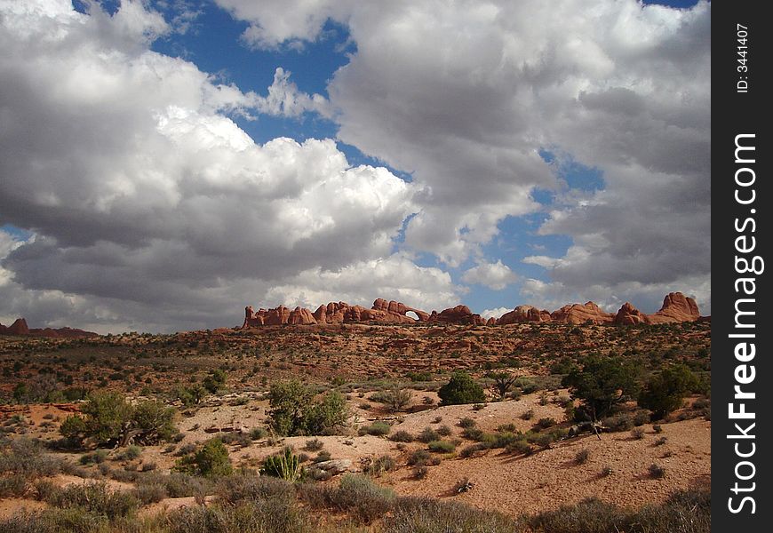 The picture of Skyline Arch taken from the road to Klondike Bluffs in Arches National Park