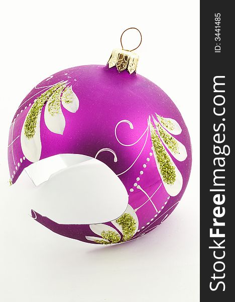 Broken christmas tree decoration ball isolated. Broken christmas tree decoration ball isolated