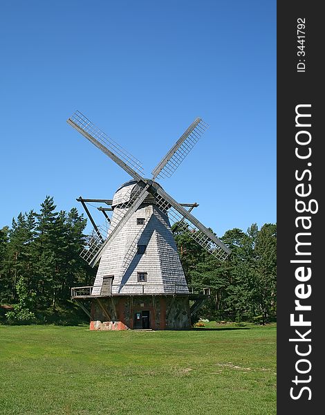 Front view of a typical windmill. Latvia.