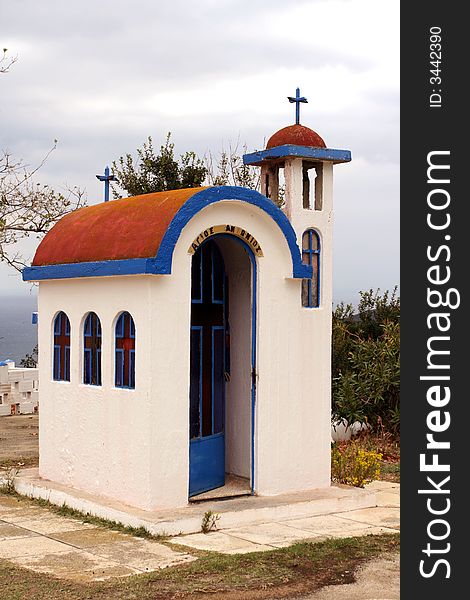 Little white blue church in greece. Little white blue church in greece