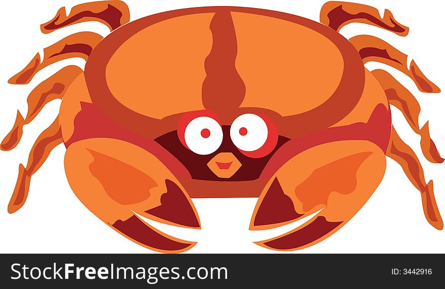 Cute Crab In Red Smiling.