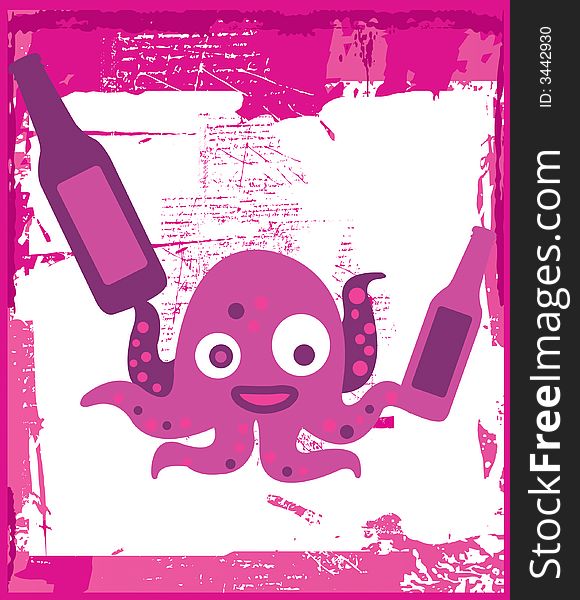 Smiling Crazy Octopus Drinking Beer. Smiling Crazy Octopus Drinking Beer.