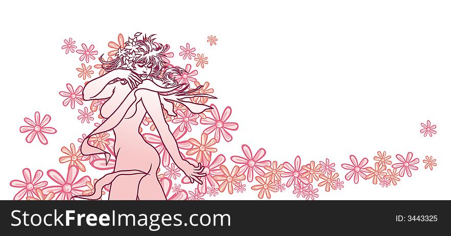 The romantic girl on a flower background