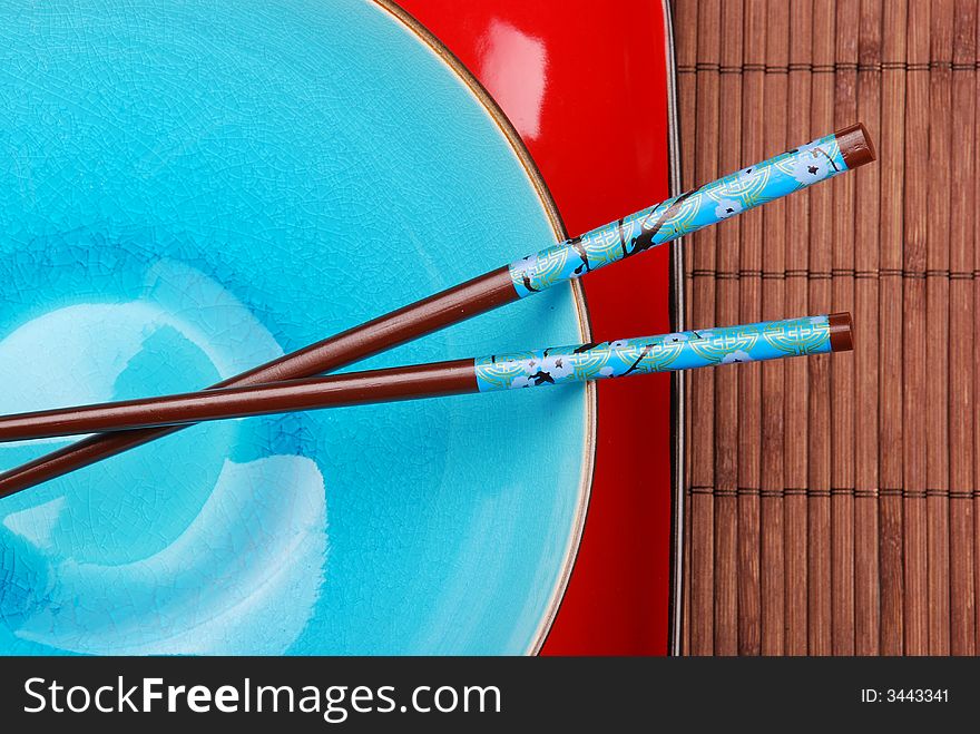 Blue Bowl With Chopsticks