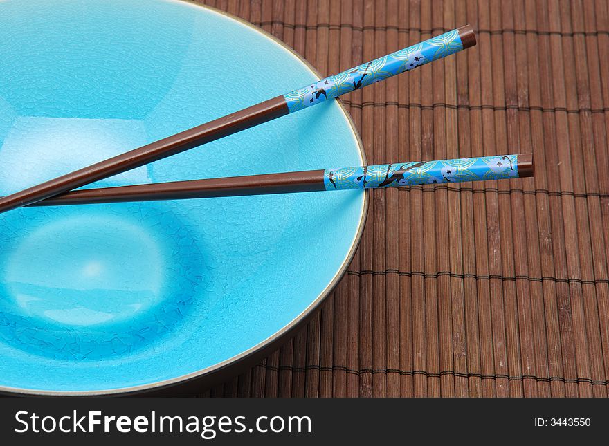 Blue Bowl With Chopsticks