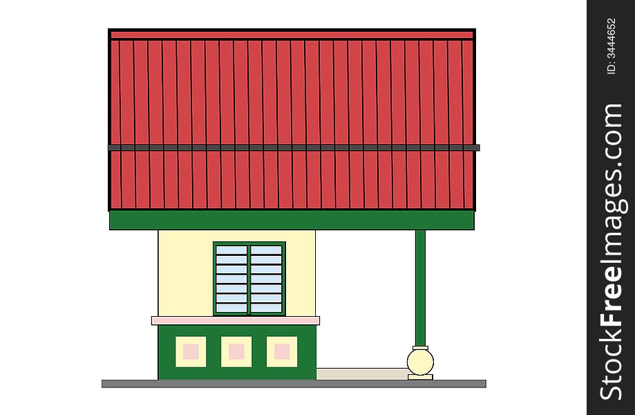 A side view of a small house / shop, vector, illustration