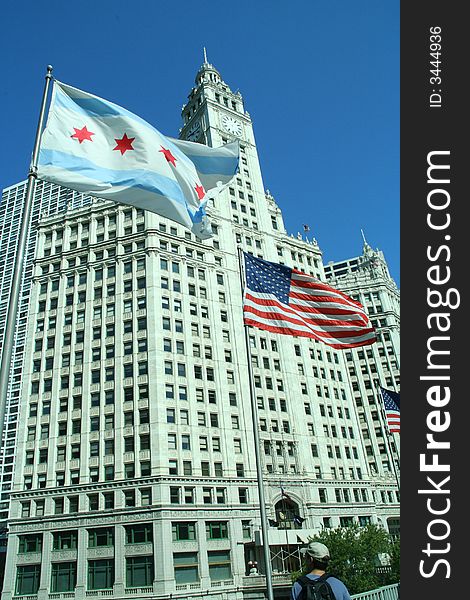 Chicago Building And Flag