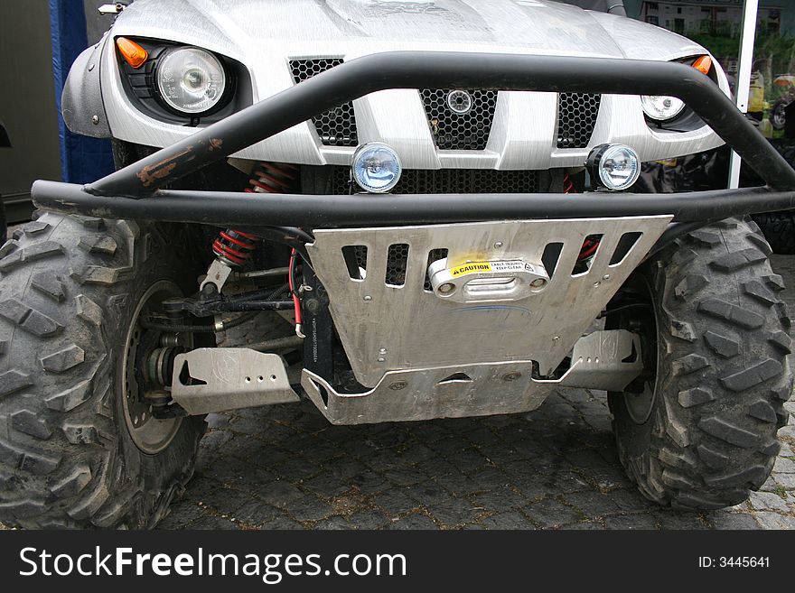 Military car, front side close-up