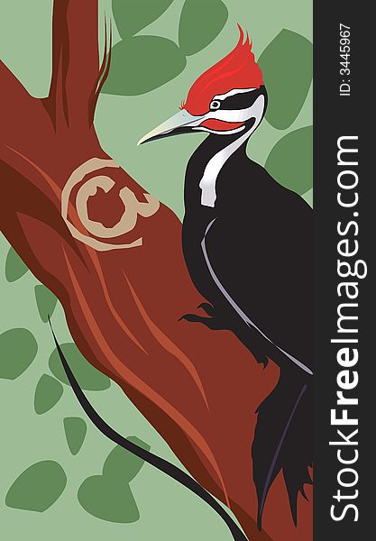 Woodpecker carving @ on  tree in greenery. Woodpecker carving @ on  tree in greenery