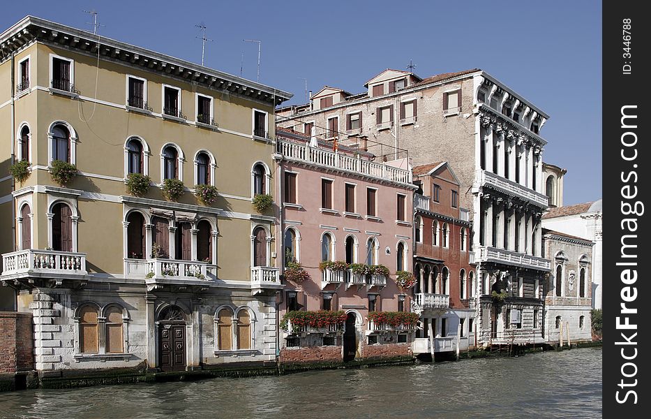 Venice, Italy - Typical Old Building Water Front Facade And Canal. Venice, Italy - Typical Old Building Water Front Facade And Canal