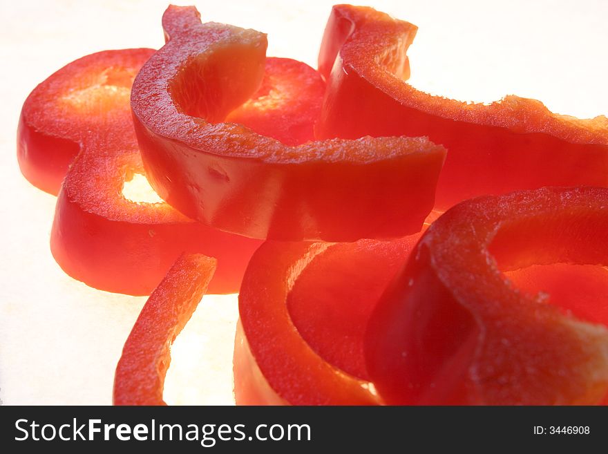 Stack of red pepper slices. Stack of red pepper slices