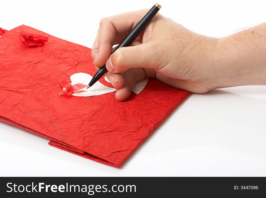 Writng on a folded shopping bag over a white background. Writng on a folded shopping bag over a white background