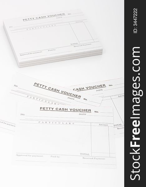 A blank petty cash voucher over a white bankground