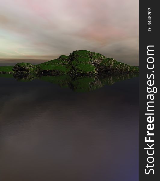 Computer generated Landscape with water, sky and mountains. Computer generated Landscape with water, sky and mountains