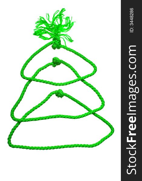 New year's fir tree from rope on white background