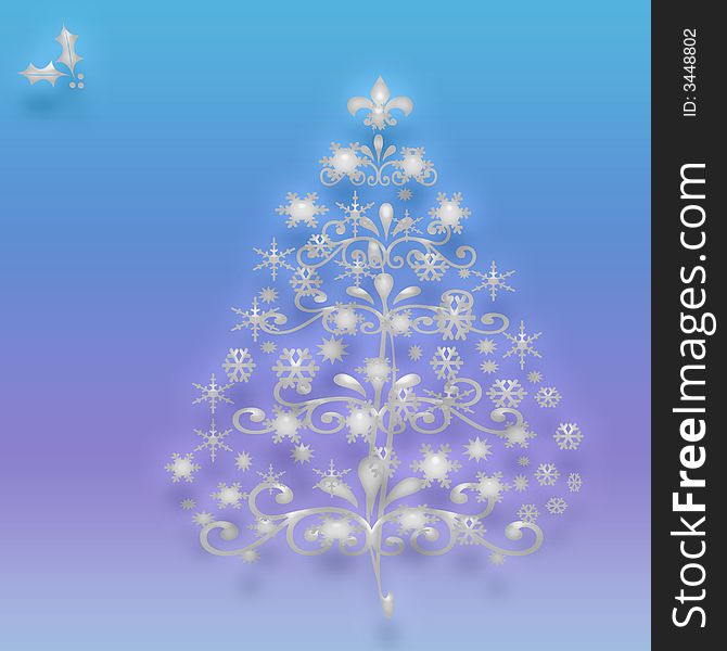 Crystal Christmas tree with ornaments  on  gradient background